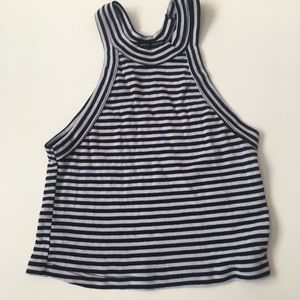 Ribbed, Striped High-Neck Crop Top